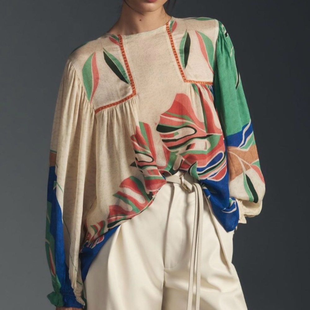 ANTHROPOLOGIE BI-nk Miranda Peasant Blouse, Like New Size M